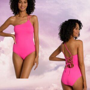 LA BLANCA Women's Pink Goddess One-shoulder One-piece Swimsuit Size 4,